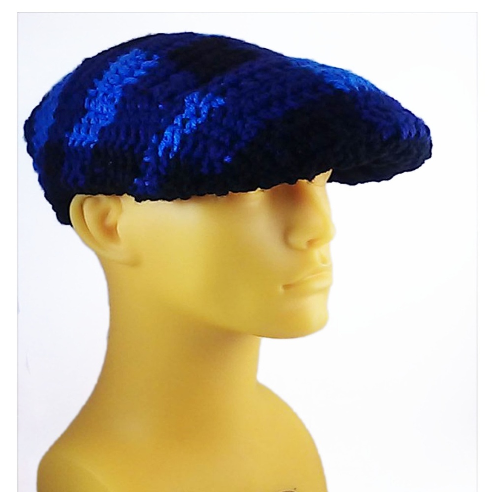 Blue Plaid Crochet Kangol (Crochango), Newsboy Cap
